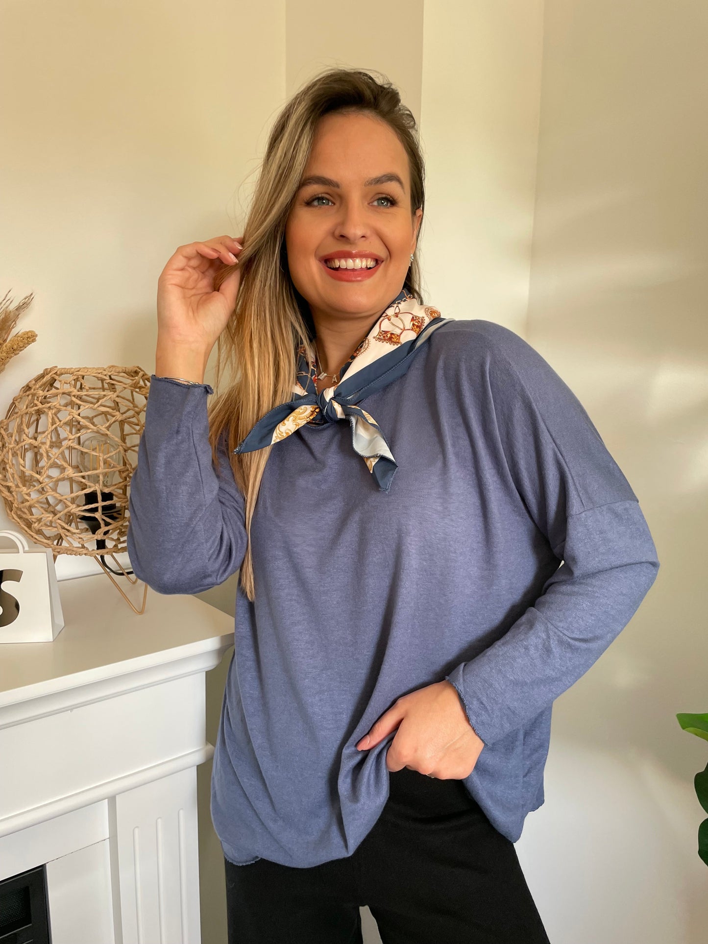 Ensemble pull foulard bleu