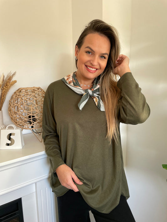 Ensemble pull foulard kaki