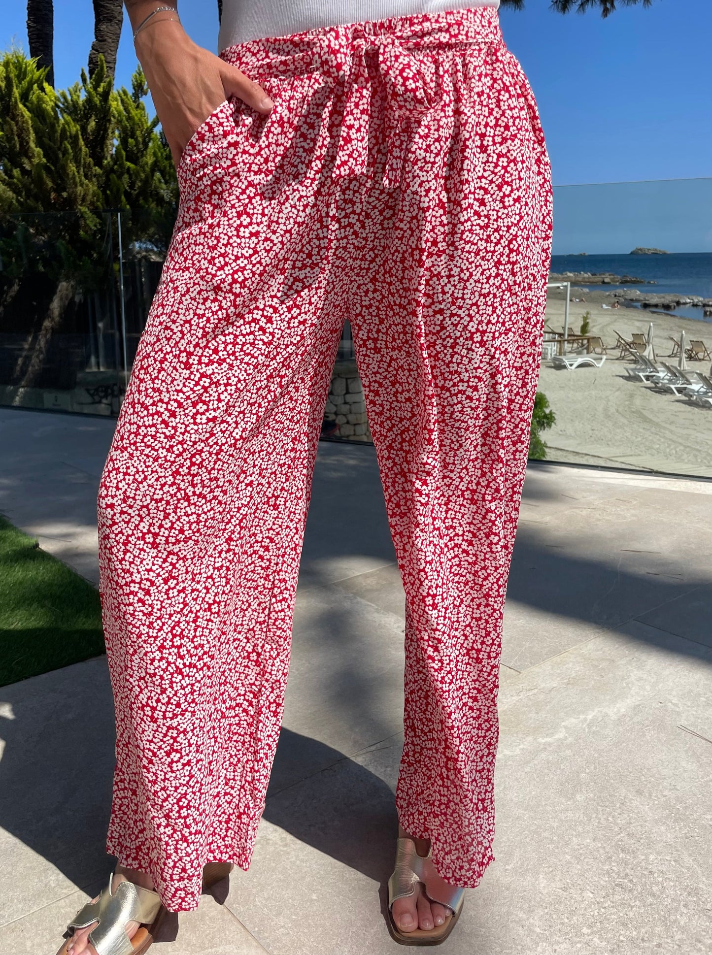 Pantalon Flowers rouge