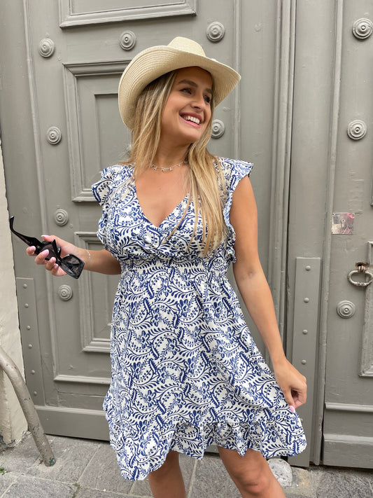Robe arabesque courte bleue