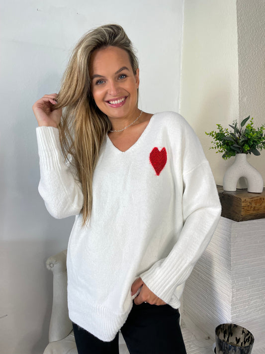 Pull Heart blanc