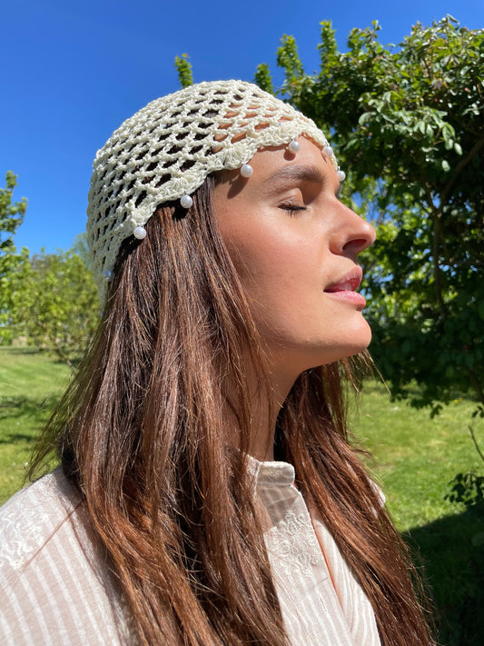Bonnet perles beige