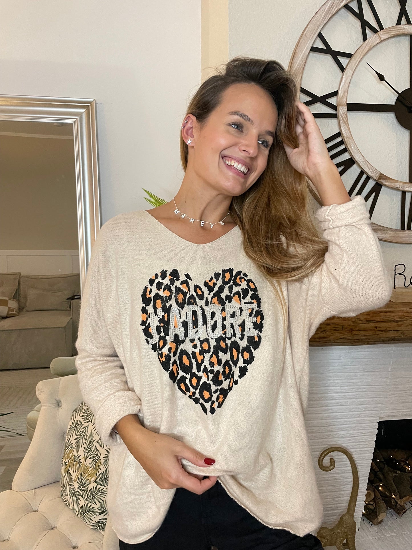 Pull J’adore blanc cassé