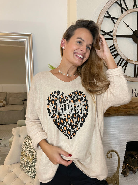 Pull J’adore blanc cassé