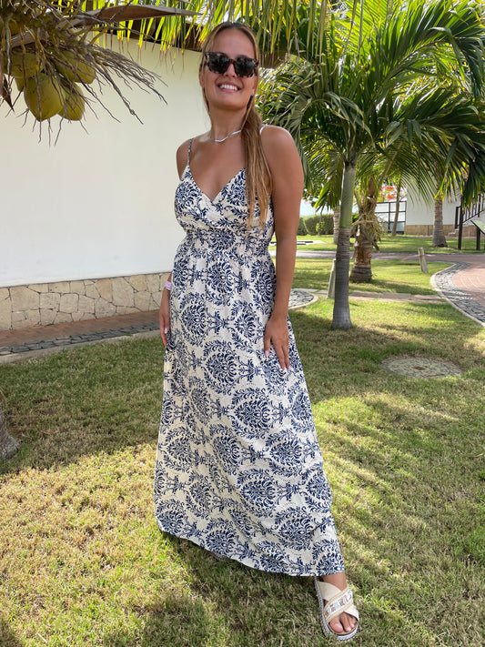 Robe longue arabesque marine